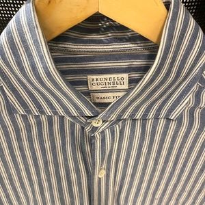 BRUNELLO CUCINELLI Men's Basic-Fit Striped Sport Shirt Like New Condition
